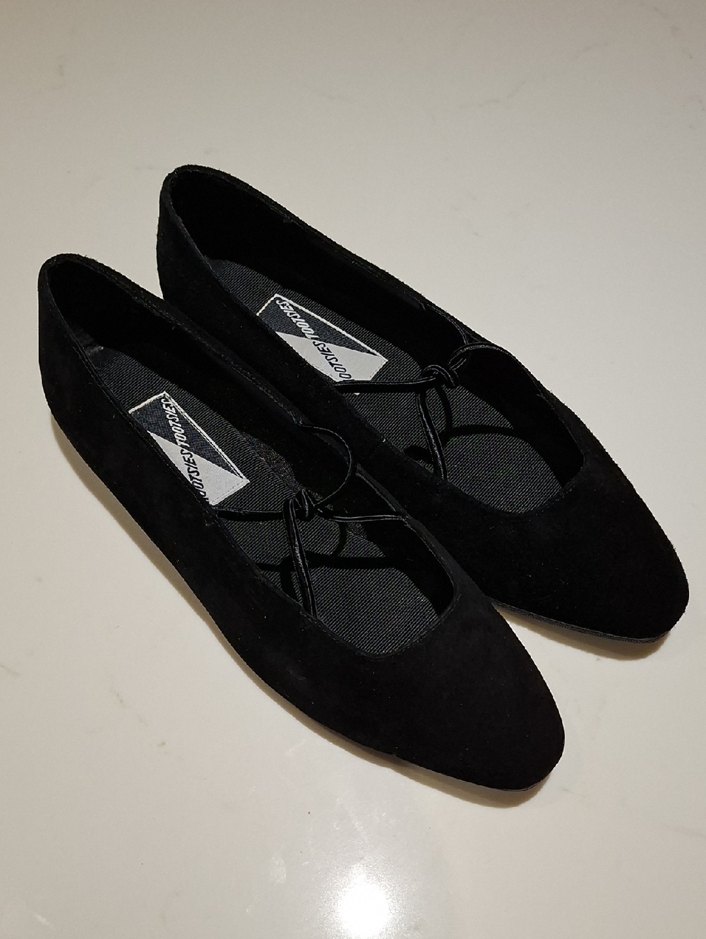 Vintage Mootsies Tootsies Black Suede Ballet Flats w/ Elastic Crossover (US 10)